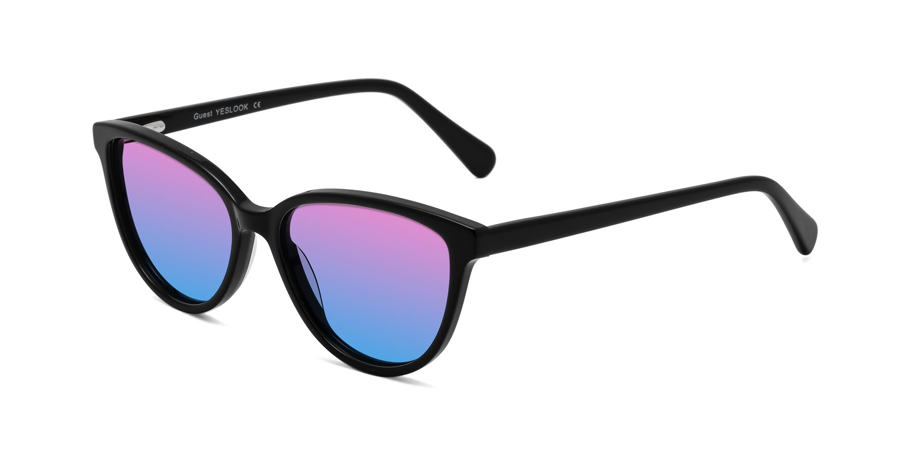 Angle of Guest in Black with Pink / Blue Gradient Lenses