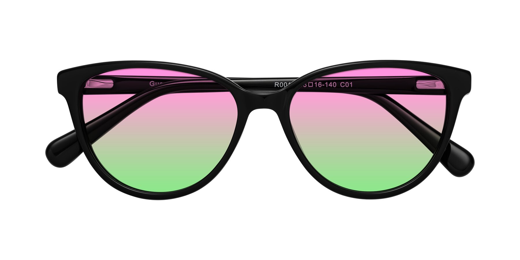 Folded Front of Guest in Black with Pink / Green Gradient Lenses