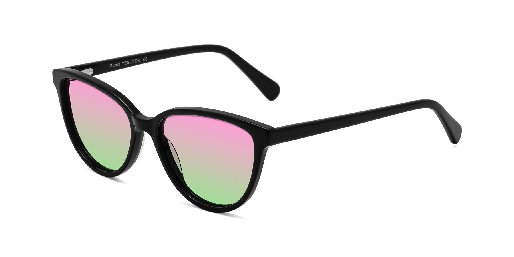 Angle of Guest in Black with Pink / Green Gradient Lenses