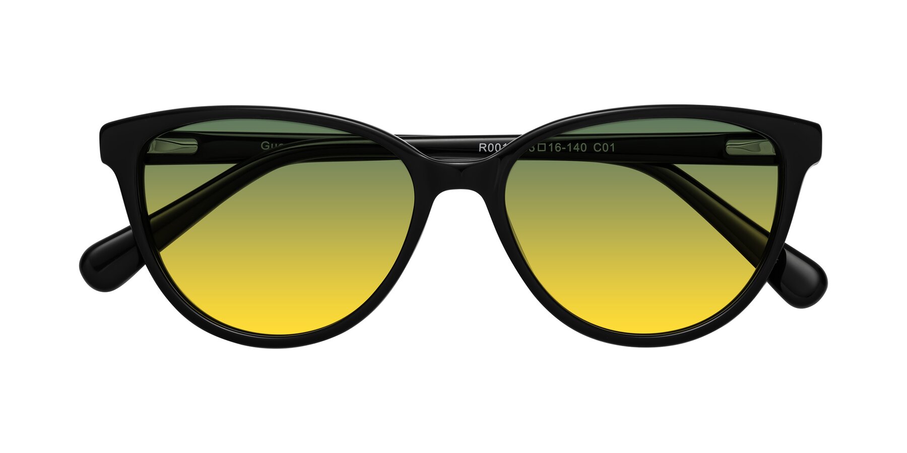 Folded Front of Guest in Black with Green / Yellow Gradient Lenses