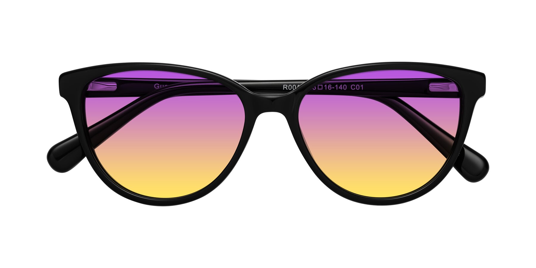 Folded Front of Guest in Black with Purple / Yellow Gradient Lenses