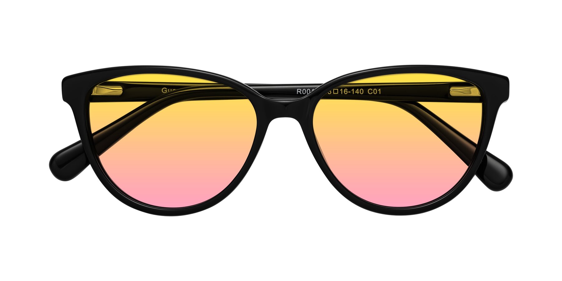 Folded Front of Guest in Black with Yellow / Pink Gradient Lenses