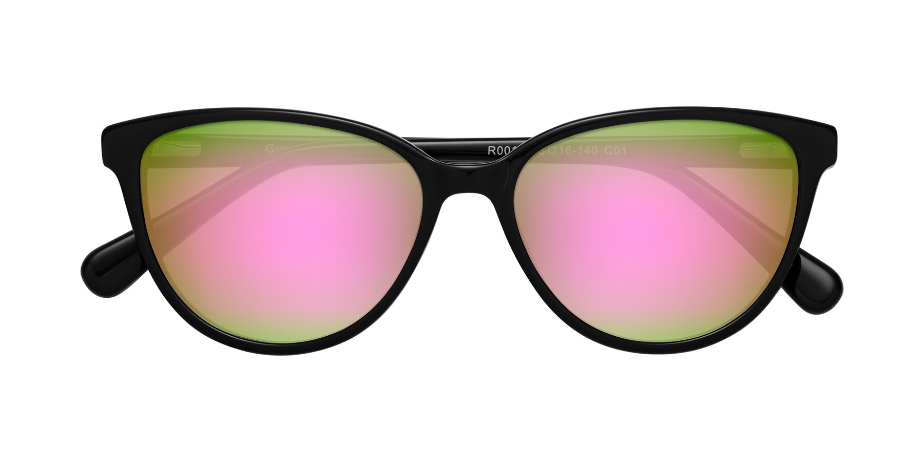 Folded Front of Guest in Black with Pink Mirrored Lenses