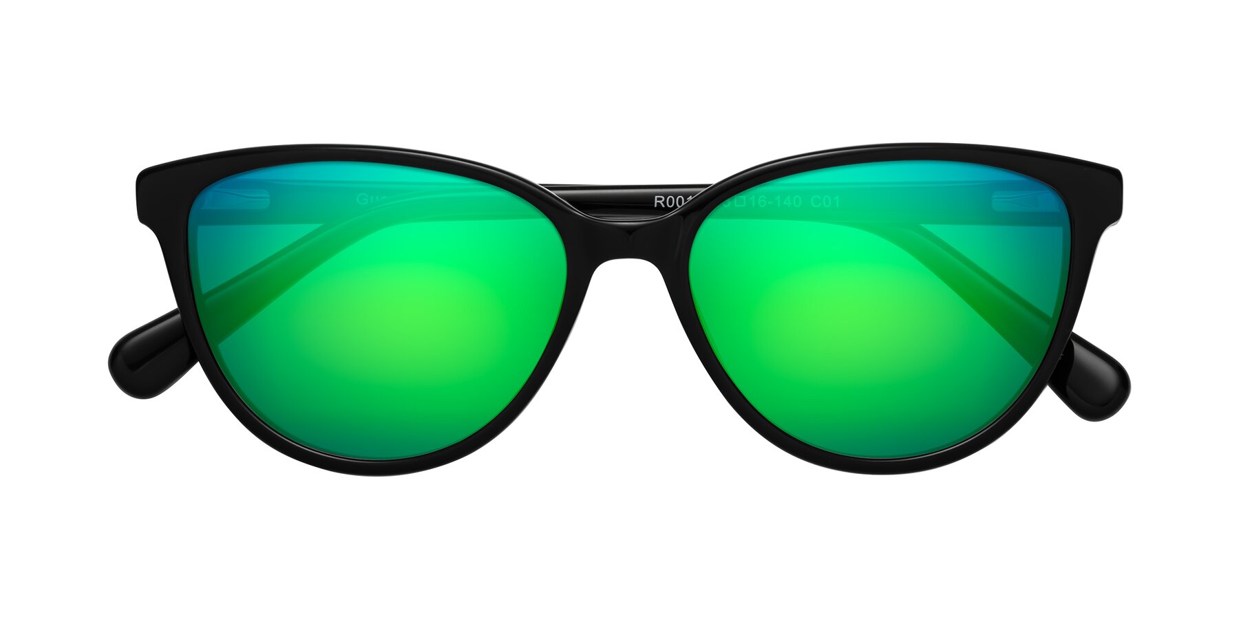 Folded Front of Guest in Black with Green Mirrored Lenses