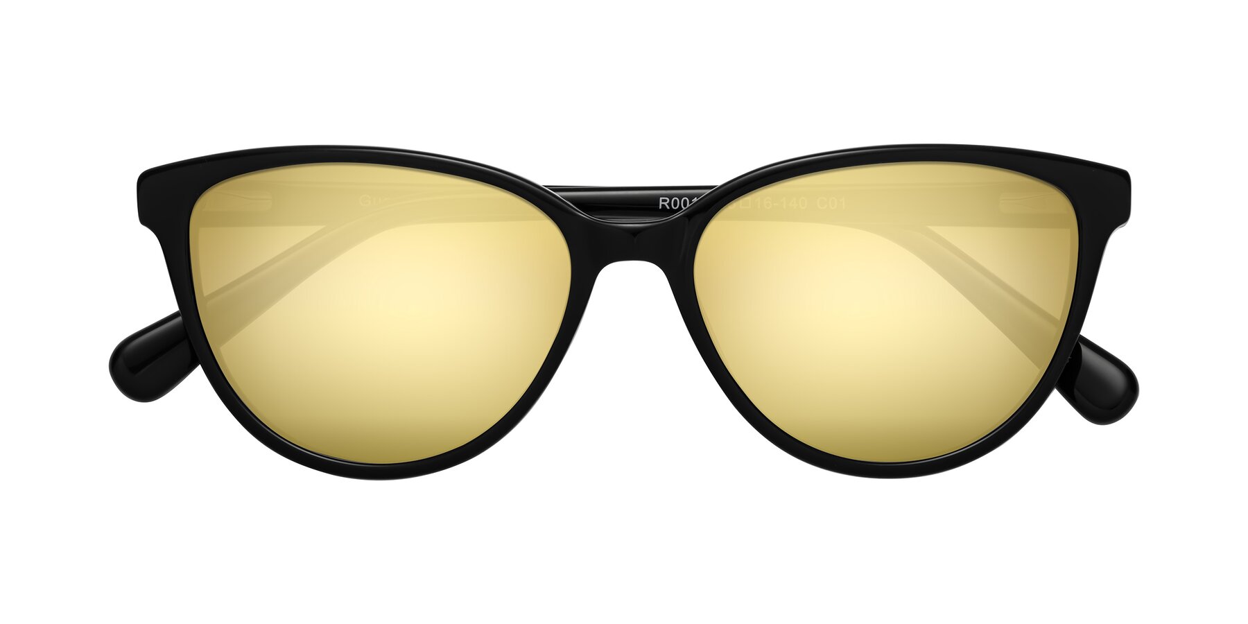 Folded Front of Guest in Black with Gold Mirrored Lenses