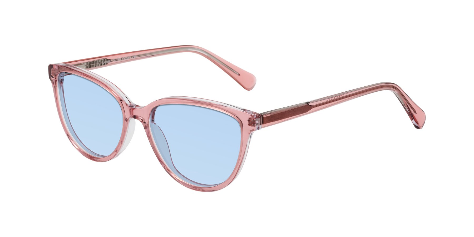 Angle of Guest in Pink with Light Blue Tinted Lenses