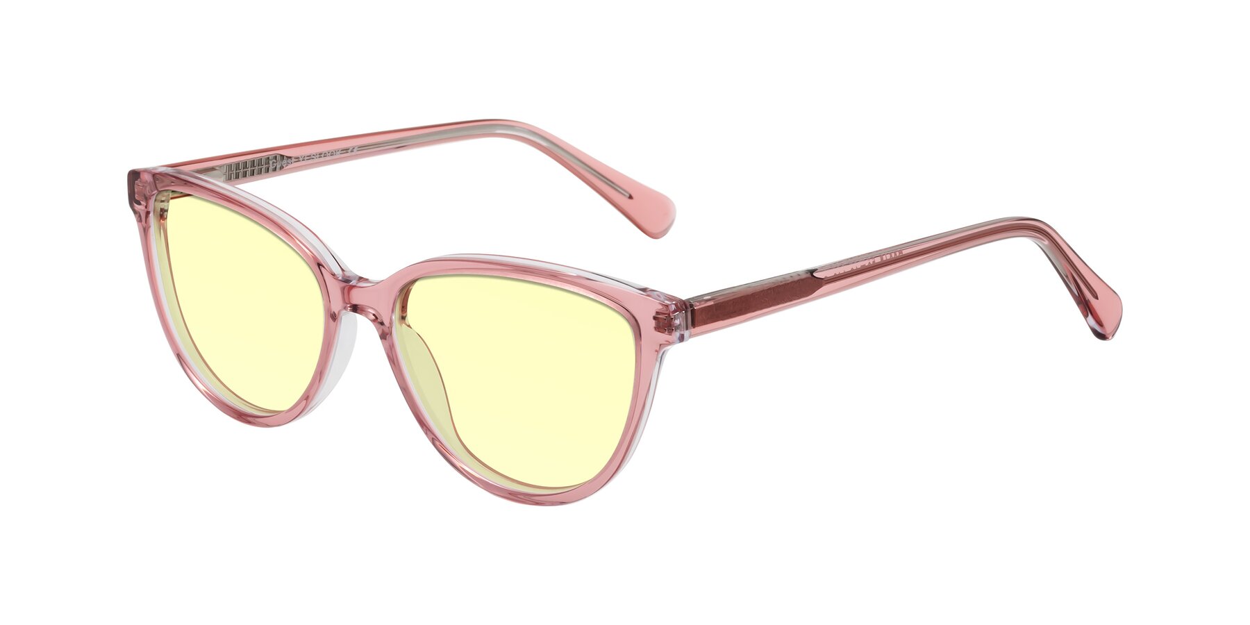 Angle of Guest in Pink with Light Yellow Tinted Lenses