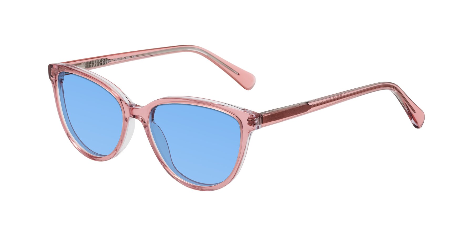 Angle of Guest in Pink with Medium Blue Tinted Lenses