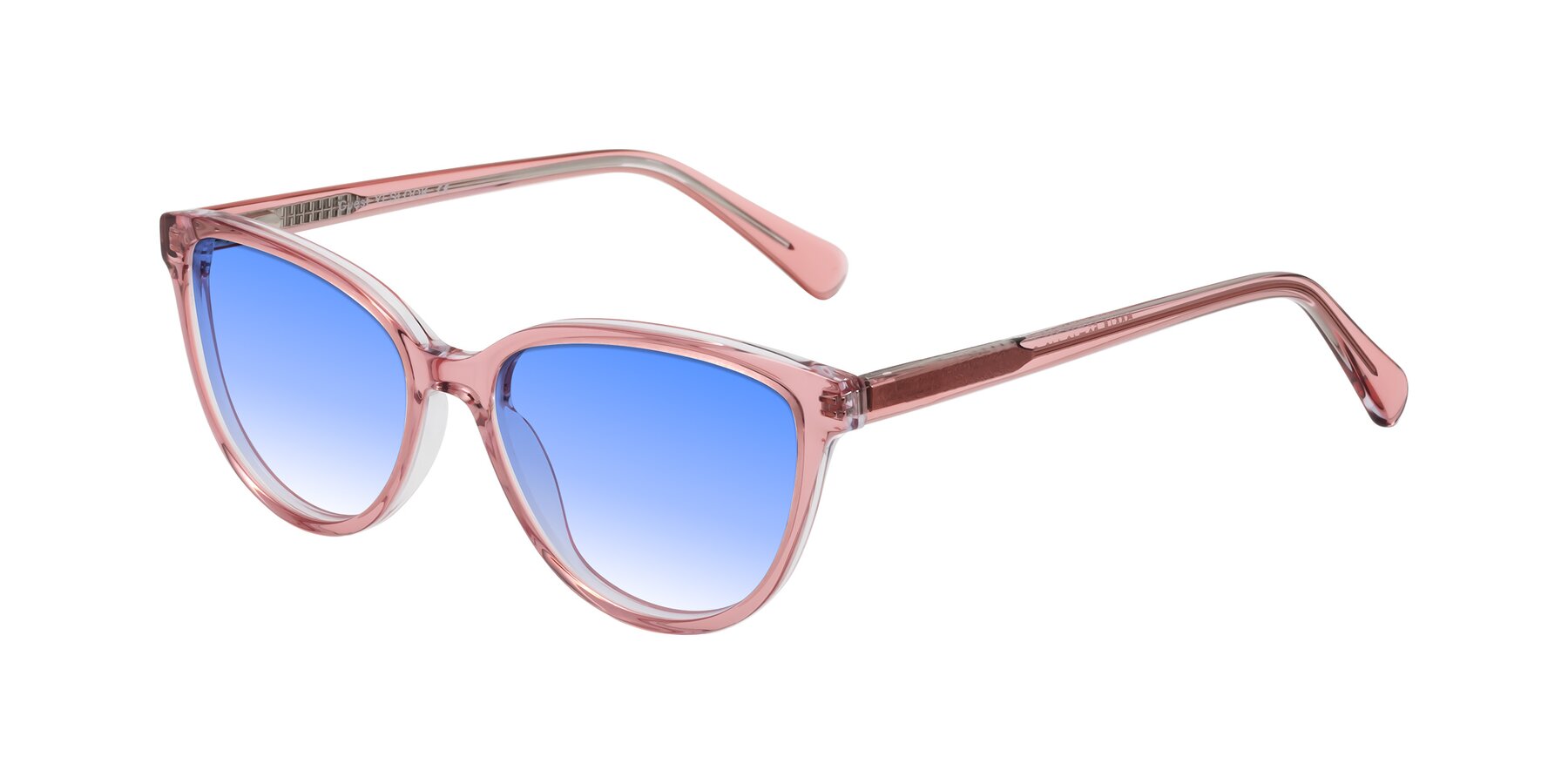 Angle of Guest in Pink with Blue Gradient Lenses