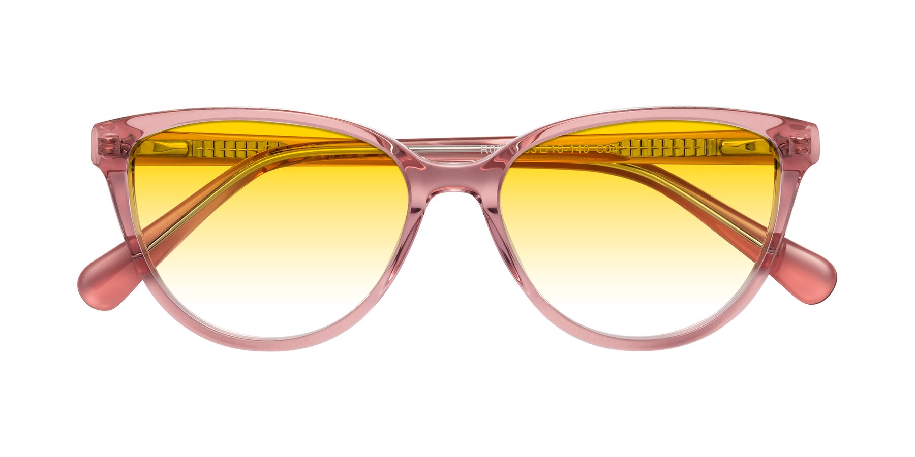 Folded Front of Guest in Pink with Yellow Gradient Lenses