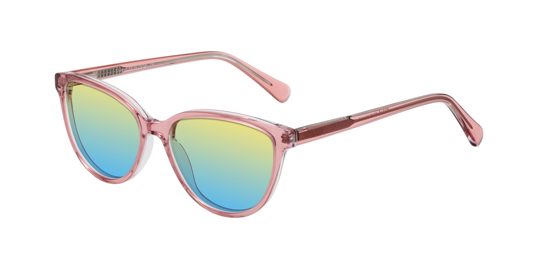 Angle of Guest in Pink with Yellow / Blue Gradient Lenses