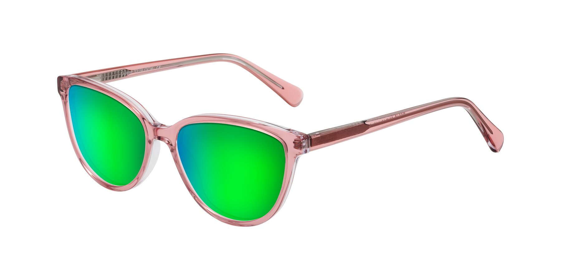 Angle of Guest in Pink with Green Mirrored Lenses