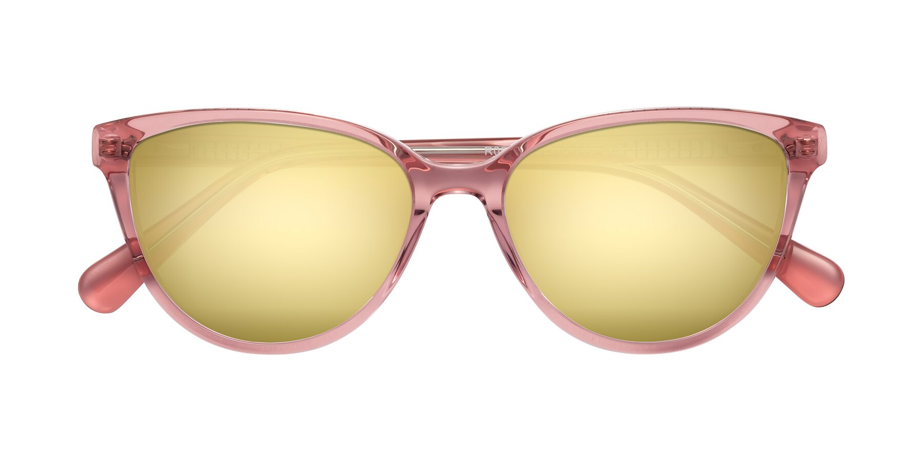 Folded Front of Guest in Pink with Gold Mirrored Lenses