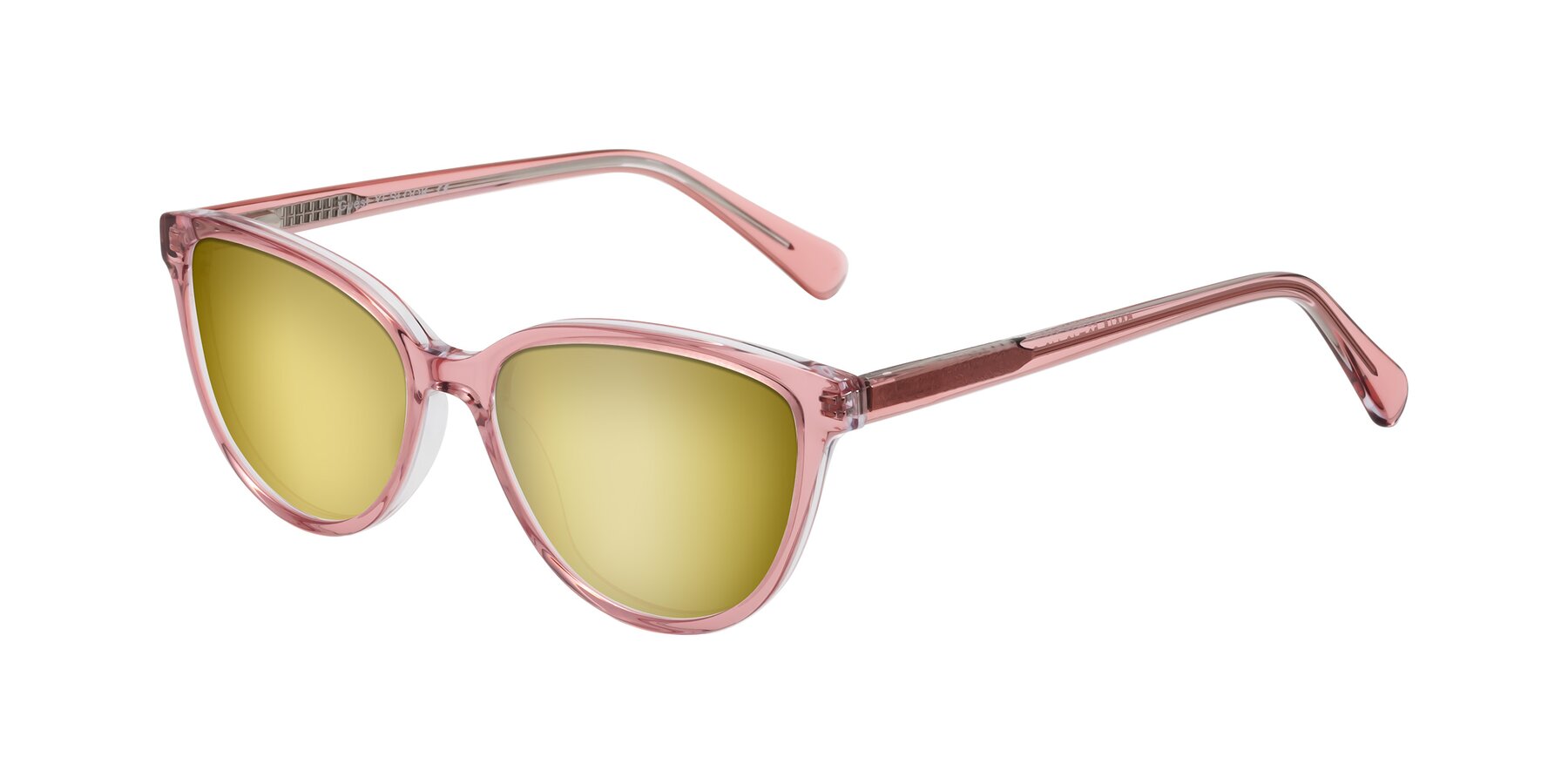 Angle of Guest in Pink with Gold Mirrored Lenses