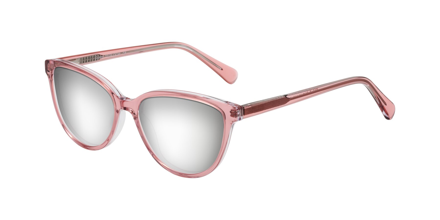 Angle of Guest in Pink with Silver Mirrored Lenses