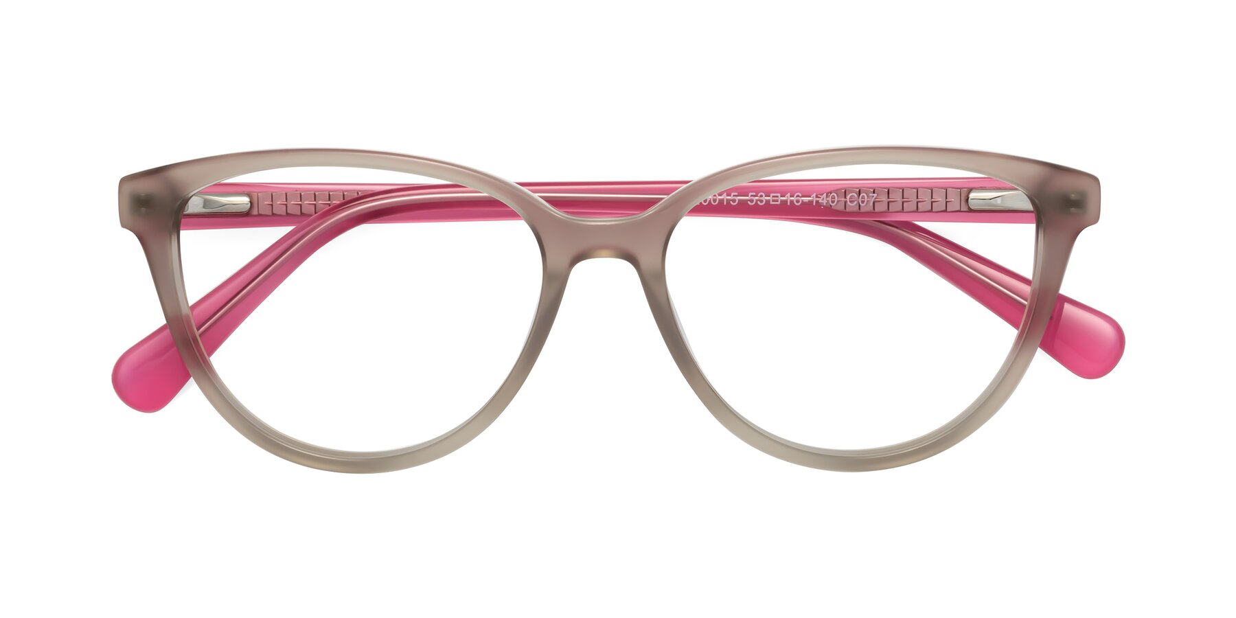 Folded Front of Guest in Pale Olive-Pink with Clear Eyeglass Lenses