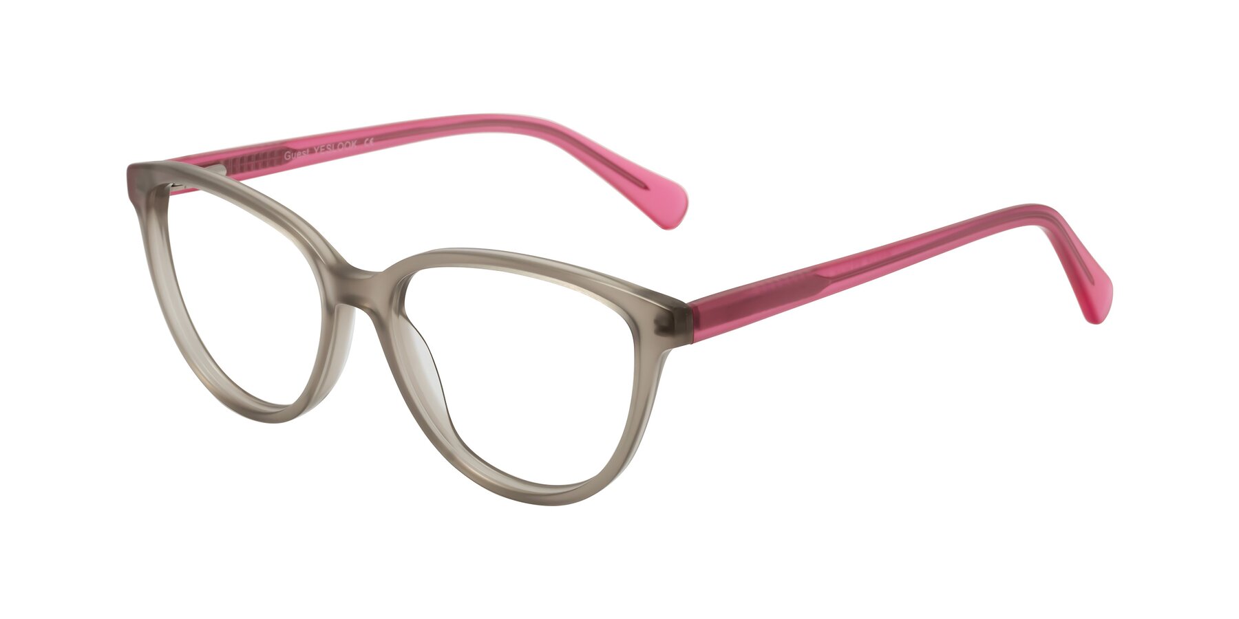 Angle of Guest in Pale Olive-Pink with Clear Eyeglass Lenses