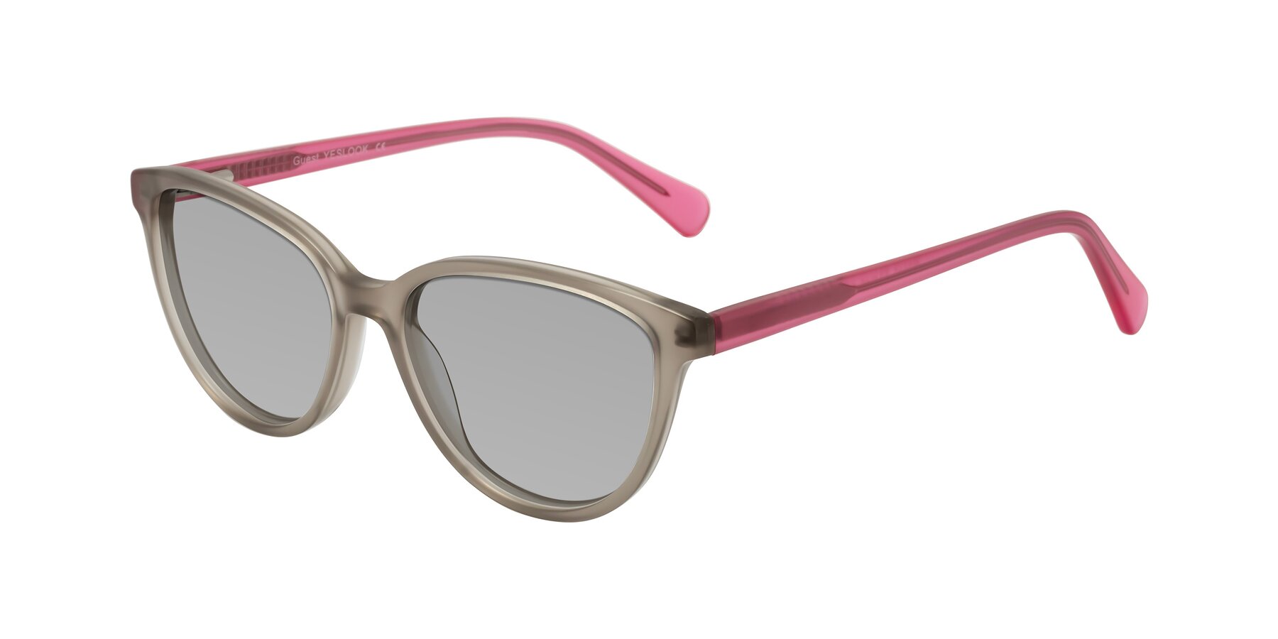 Angle of Guest in Pale Olive-Pink with Light Gray Tinted Lenses