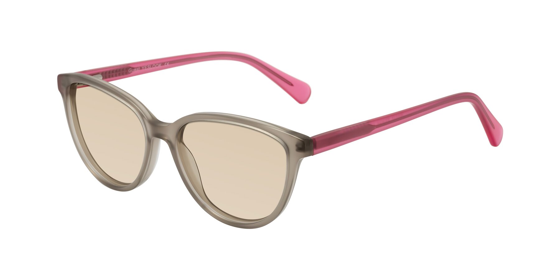 Angle of Guest in Pale Olive-Pink with Light Brown Tinted Lenses