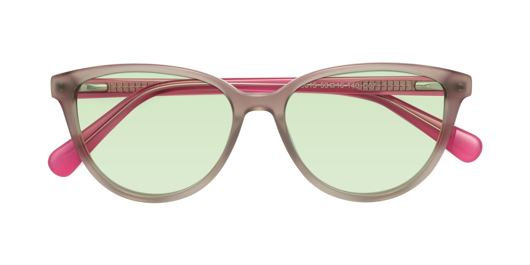 Folded Front of Guest in Pale Olive-Pink with Light Green Tinted Lenses