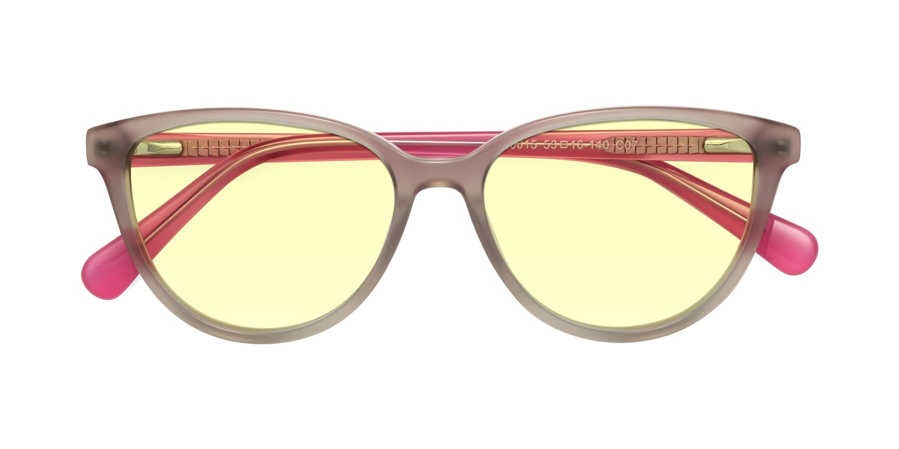 Folded Front of Guest in Pale Olive-Pink with Light Yellow Tinted Lenses