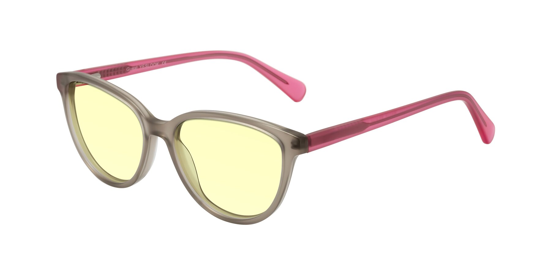 Angle of Guest in Pale Olive-Pink with Light Yellow Tinted Lenses