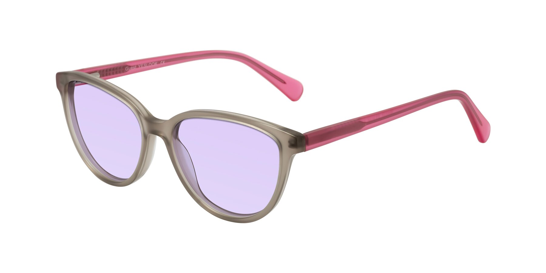 Angle of Guest in Pale Olive-Pink with Light Purple Tinted Lenses