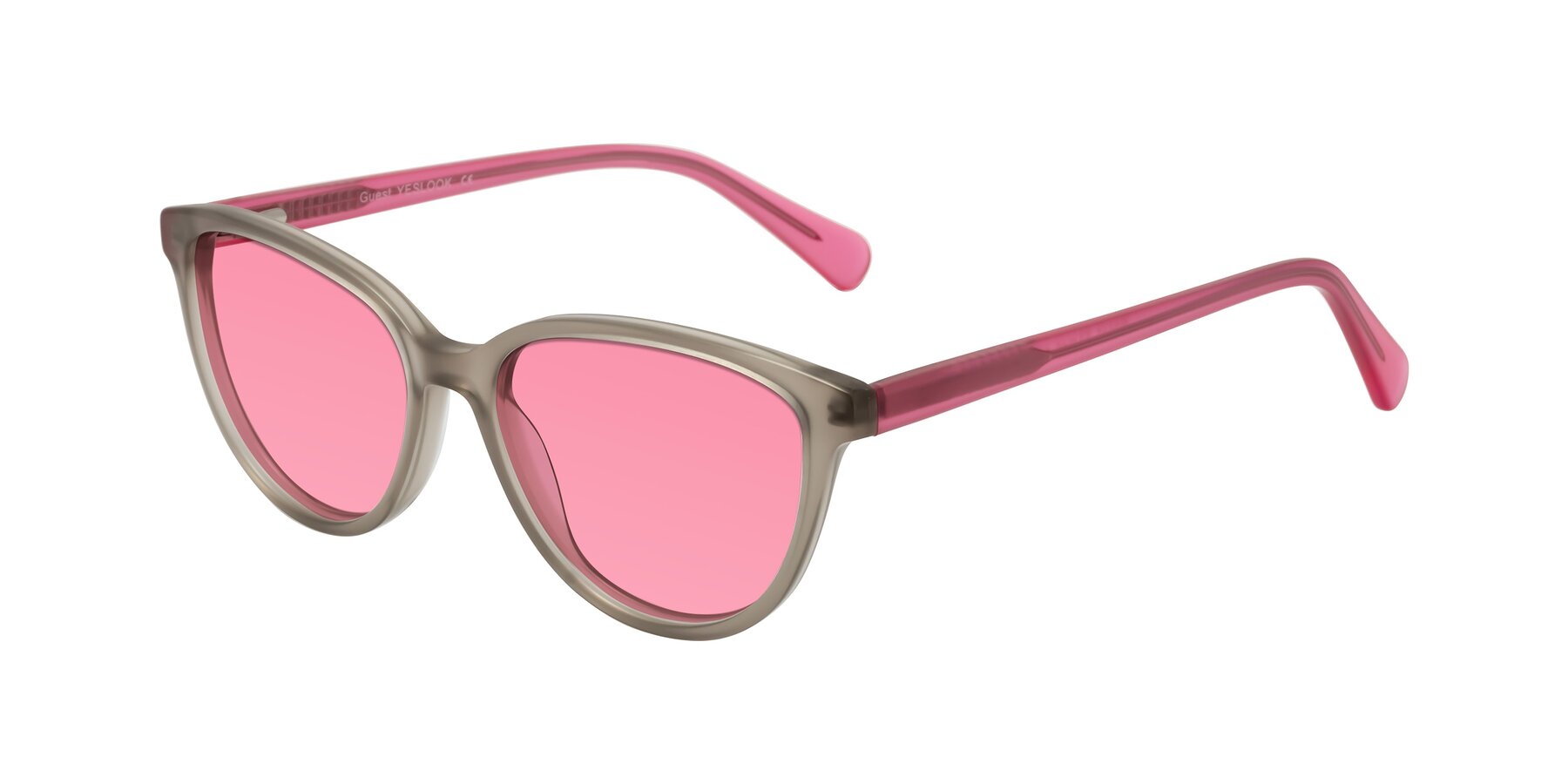 Angle of Guest in Pale Olive-Pink with Pink Tinted Lenses