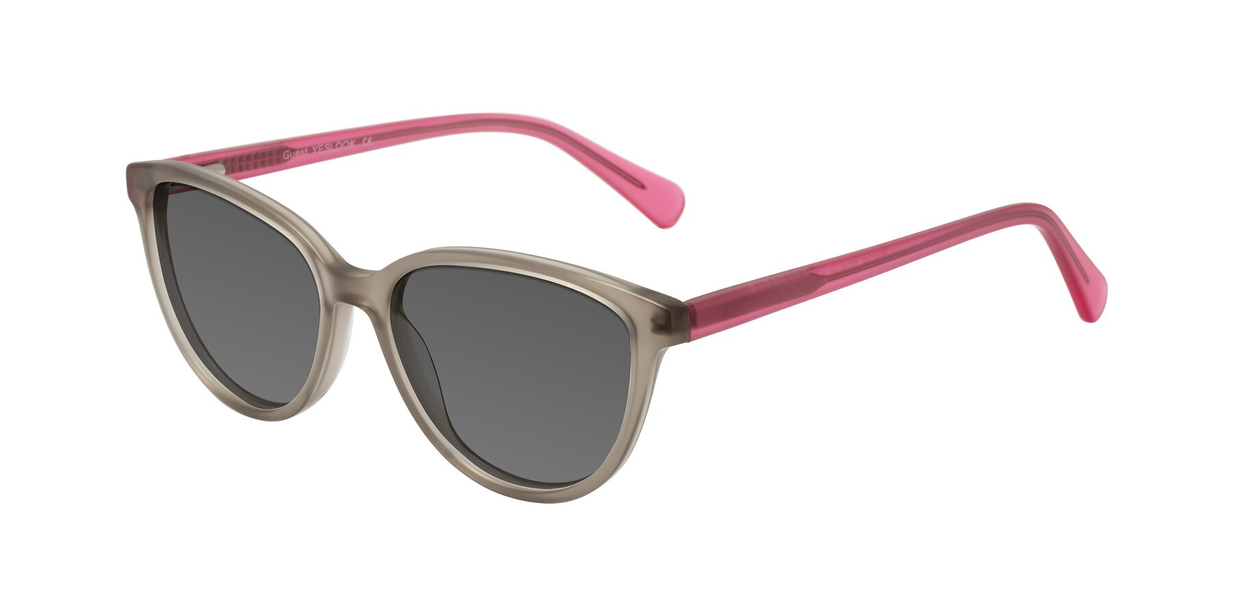 Angle of Guest in Pale Olive-Pink with Medium Gray Tinted Lenses