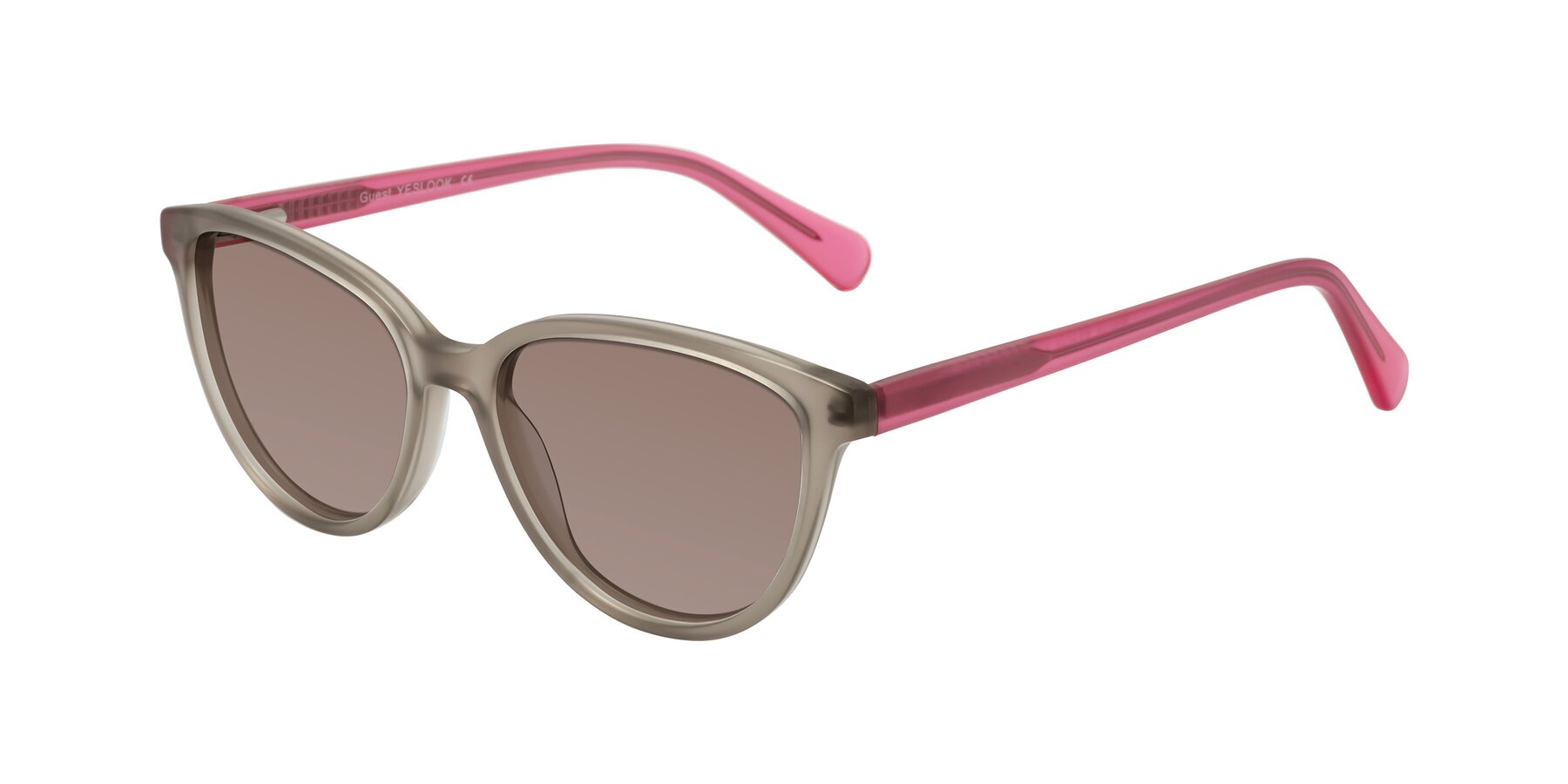 Angle of Guest in Pale Olive-Pink with Medium Brown Tinted Lenses