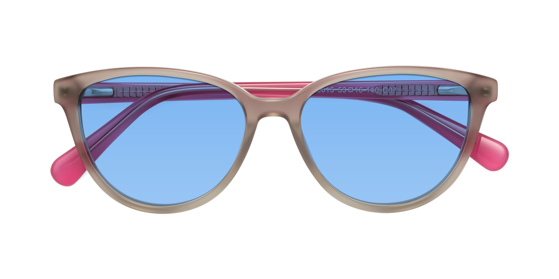 Folded Front of Guest in Pale Olive-Pink with Medium Blue Tinted Lenses