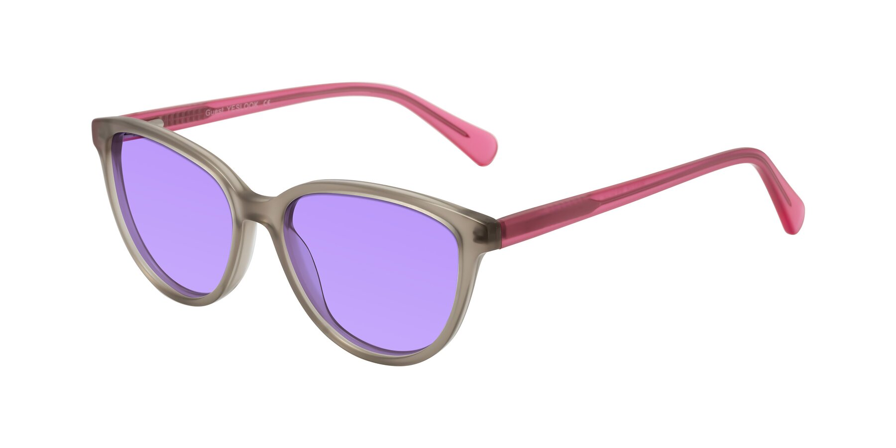 Angle of Guest in Pale Olive-Pink with Medium Purple Tinted Lenses