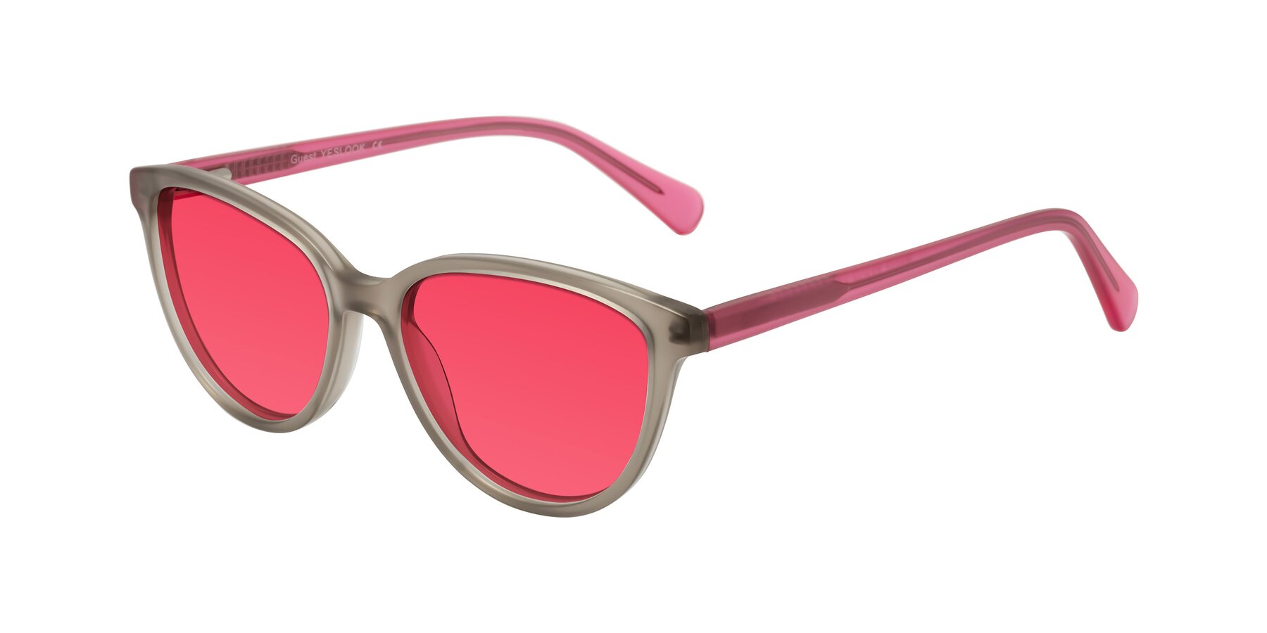 Angle of Guest in Pale Olive-Pink with Red Tinted Lenses