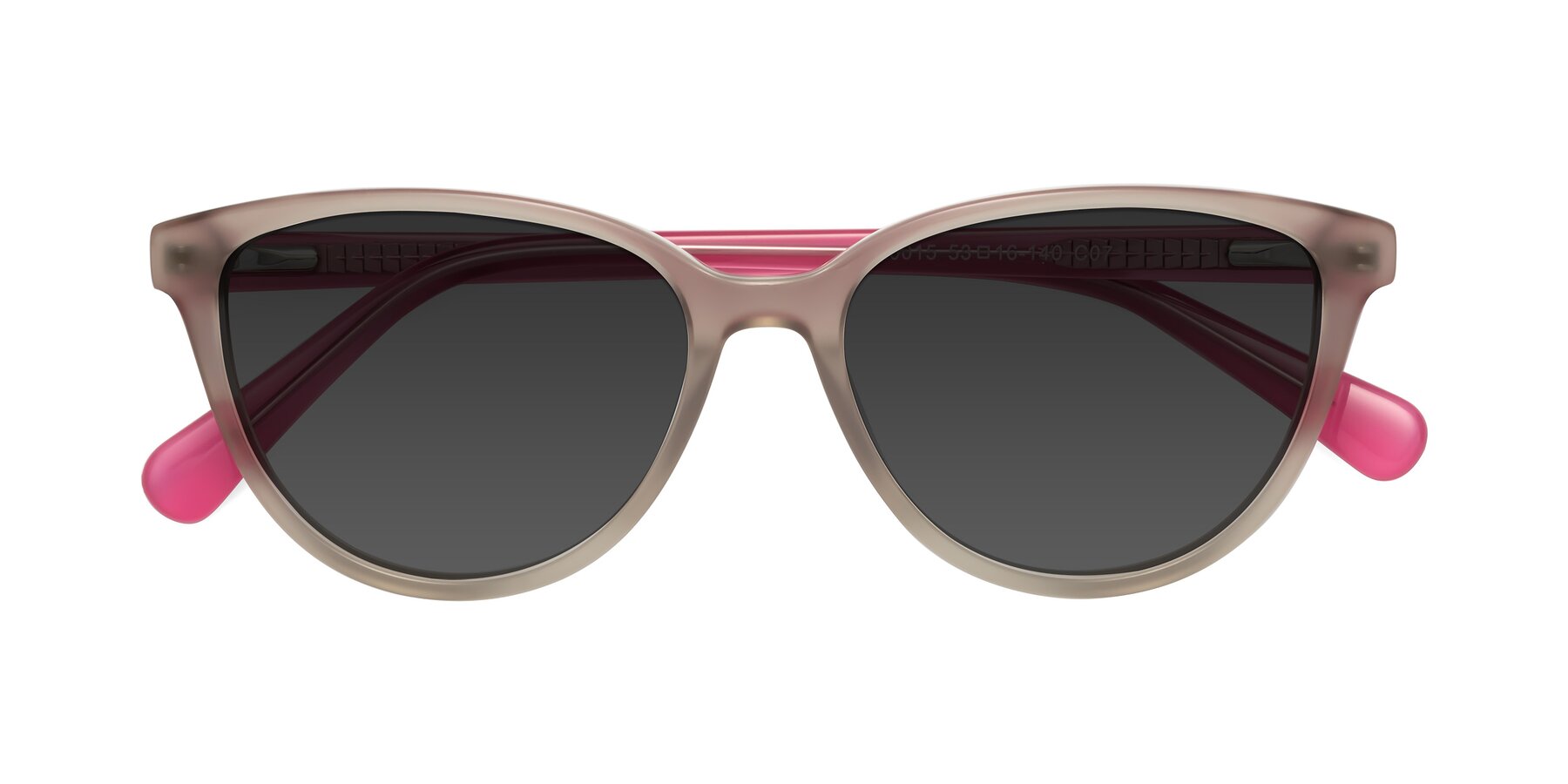 Folded Front of Guest in Pale Olive-Pink with Gray Tinted Lenses