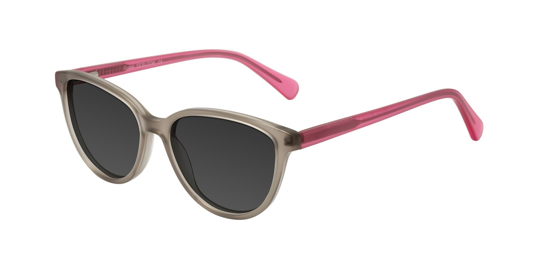 Angle of Guest in Pale Olive-Pink with Gray Tinted Lenses