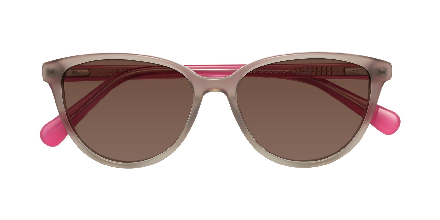 Folded Front of Guest in Pale Olive-Pink with Brown Tinted Lenses