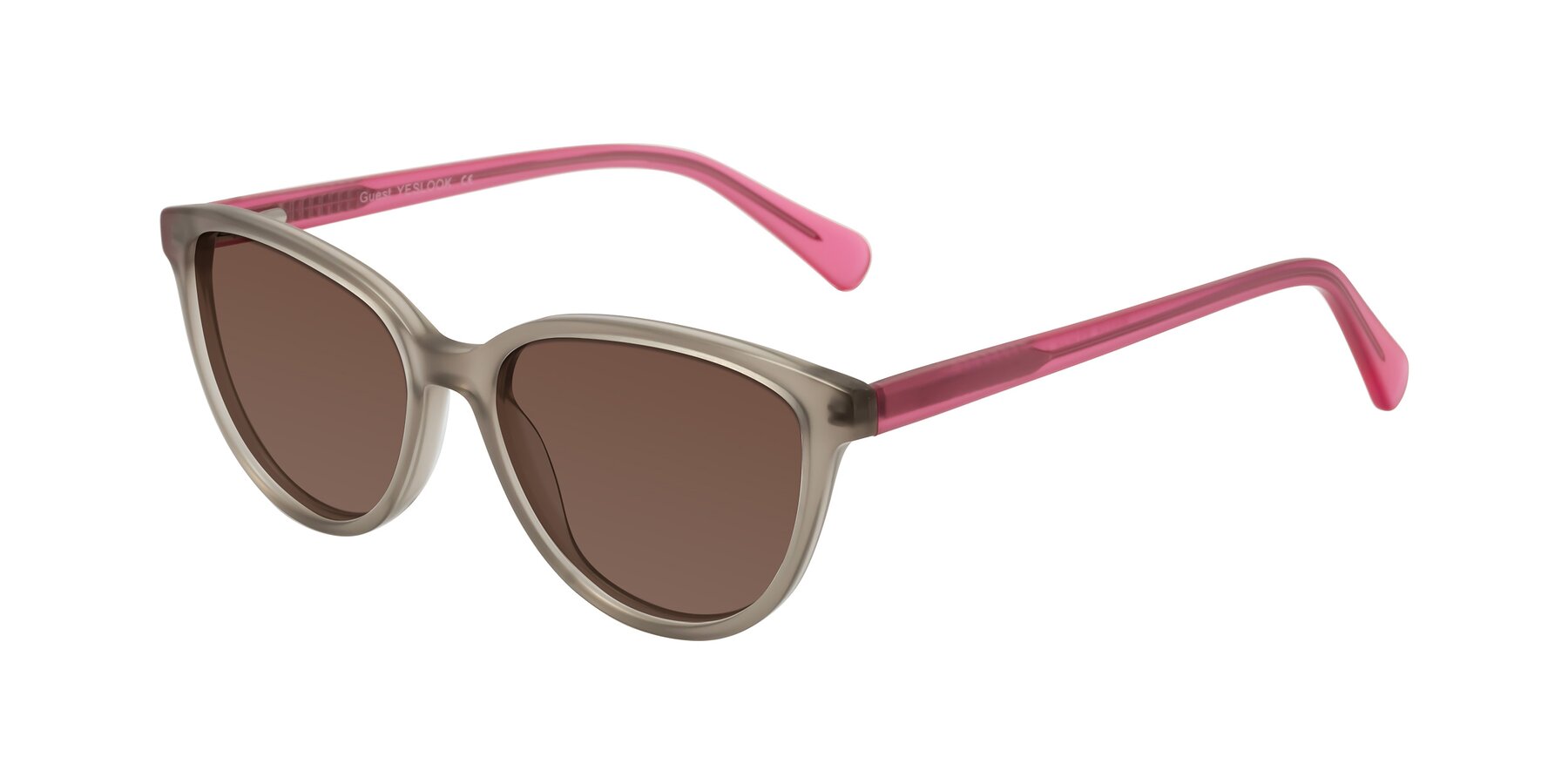 Angle of Guest in Pale Olive-Pink with Brown Tinted Lenses