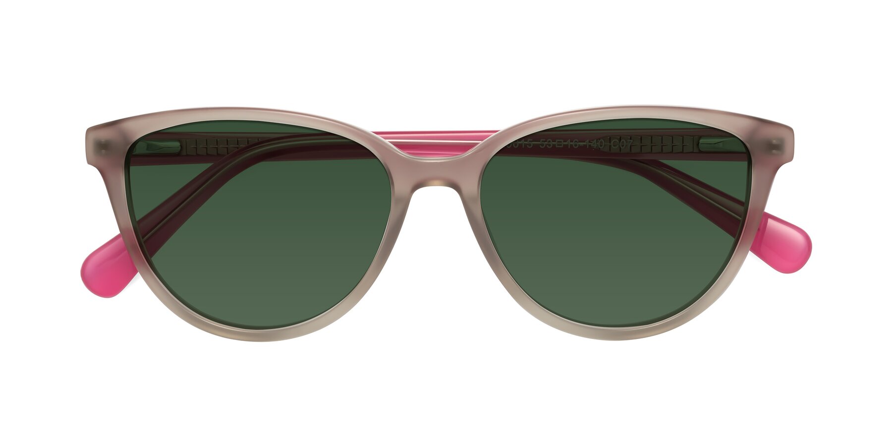 Folded Front of Guest in Pale Olive-Pink with Green Tinted Lenses