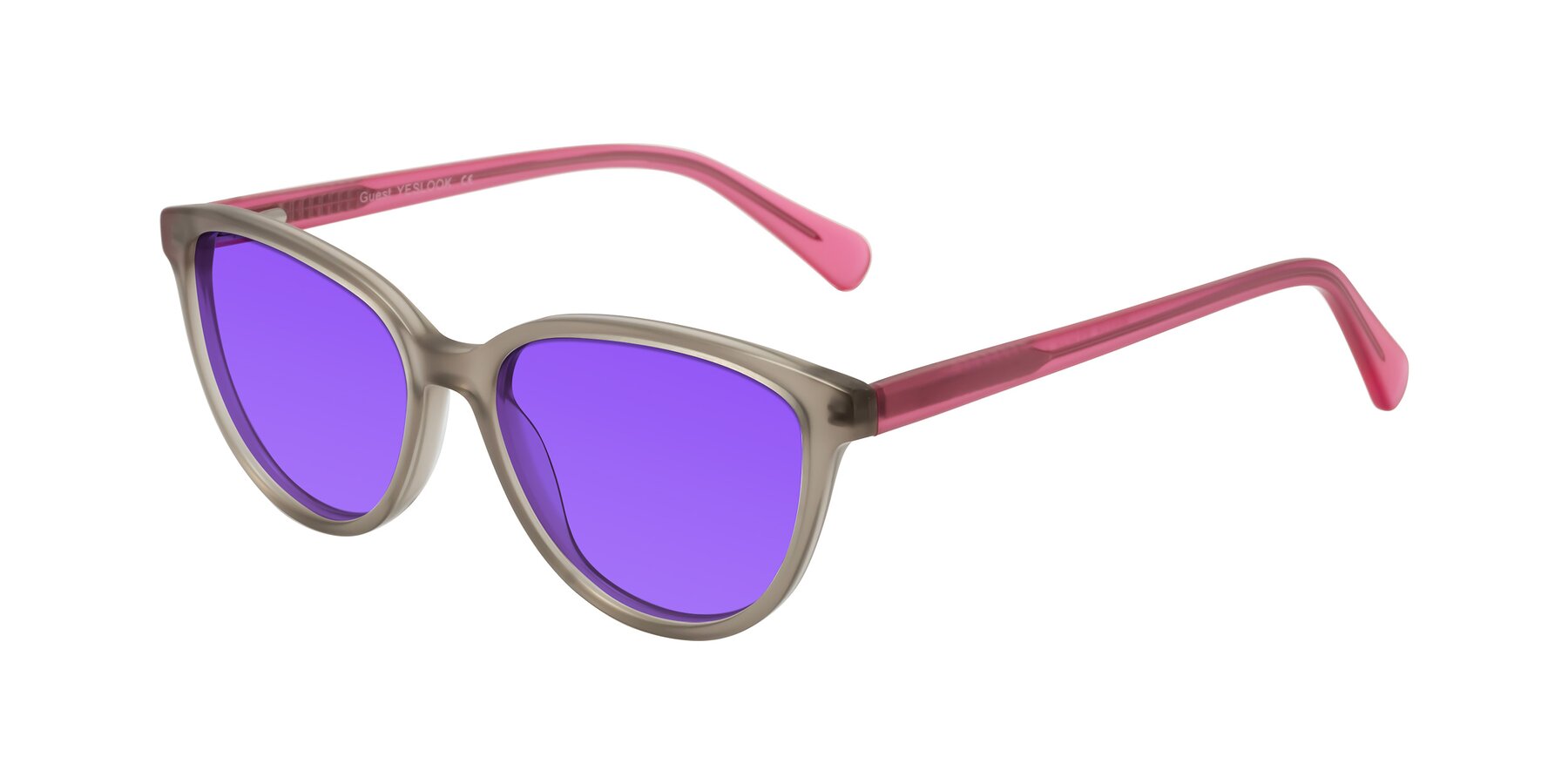 Angle of Guest in Pale Olive-Pink with Purple Tinted Lenses