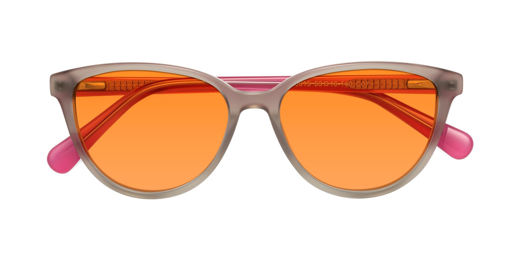 Folded Front of Guest in Pale Olive-Pink with Orange Tinted Lenses