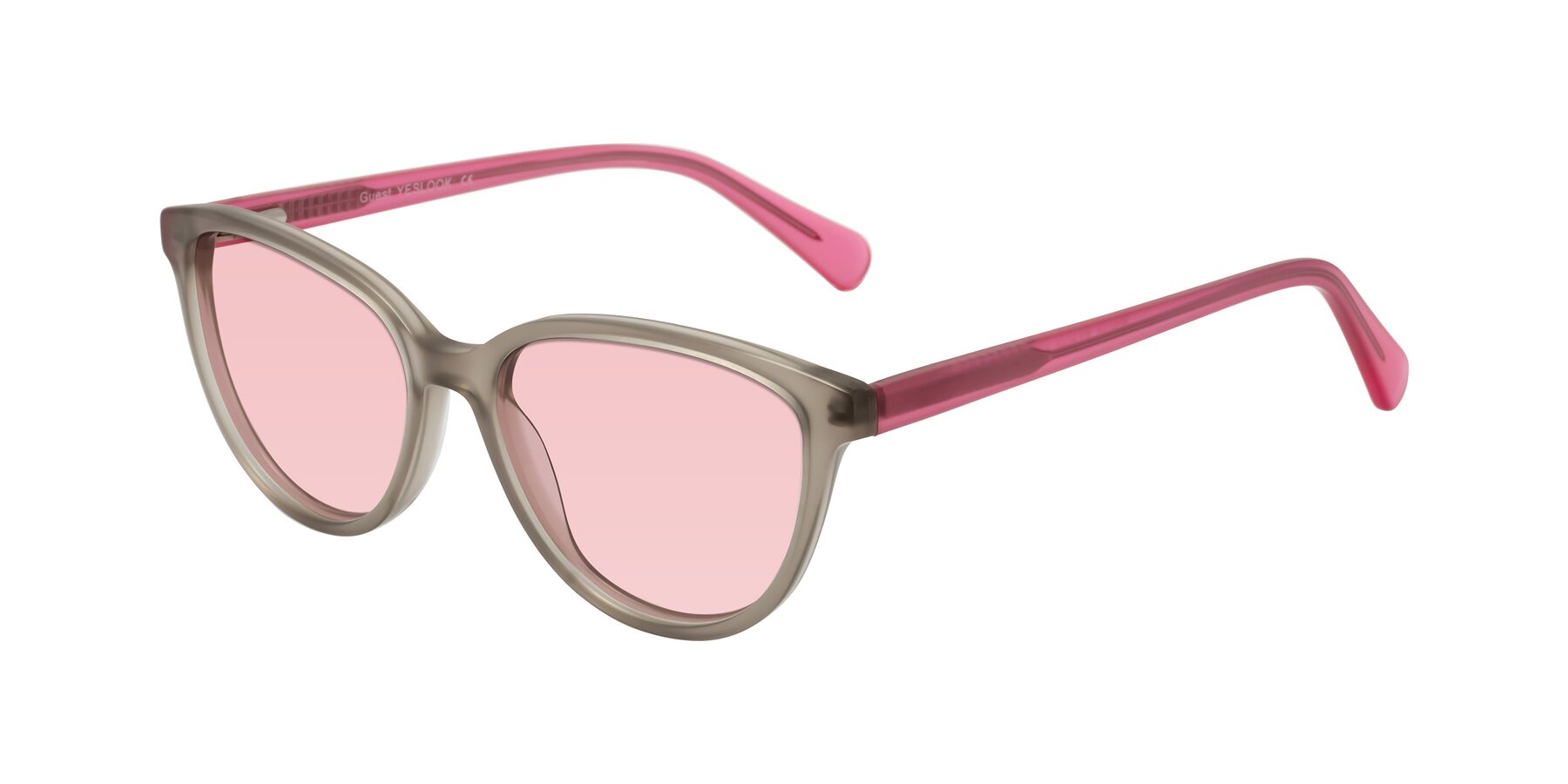 Angle of Guest in Pale Olive-Pink with Light Garnet Tinted Lenses