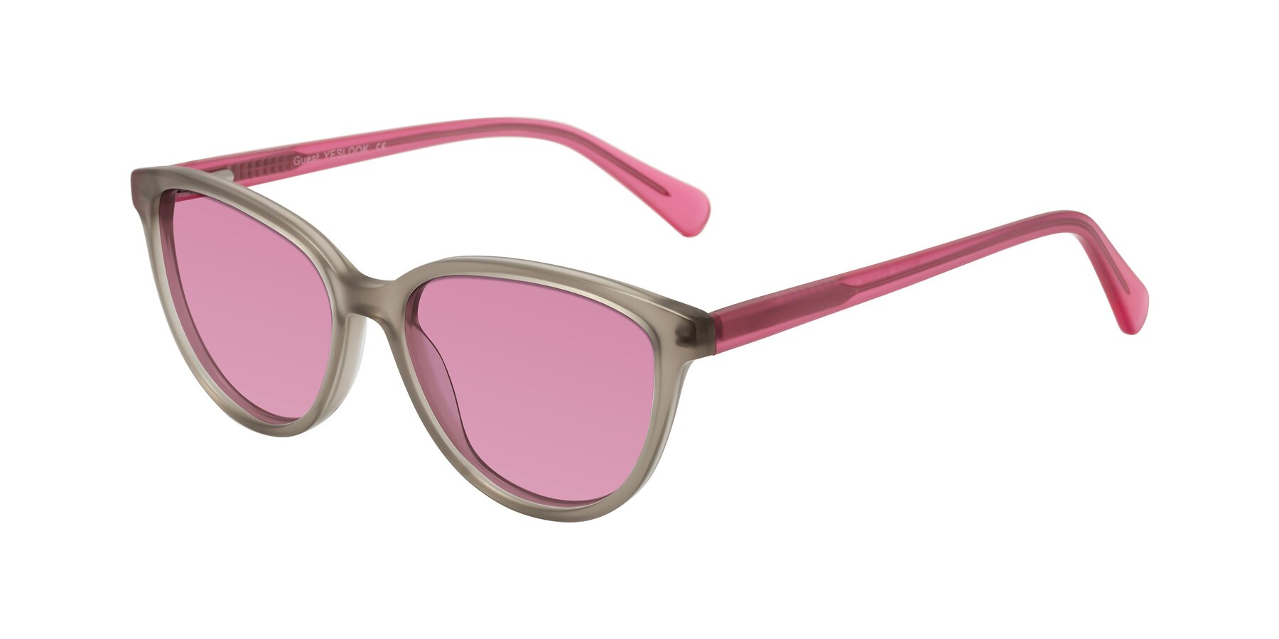 Angle of Guest in Pale Olive-Pink with Medium Wine Tinted Lenses