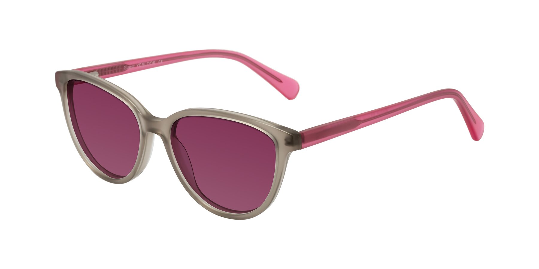 Angle of Guest in Pale Olive-Pink with Wine Tinted Lenses