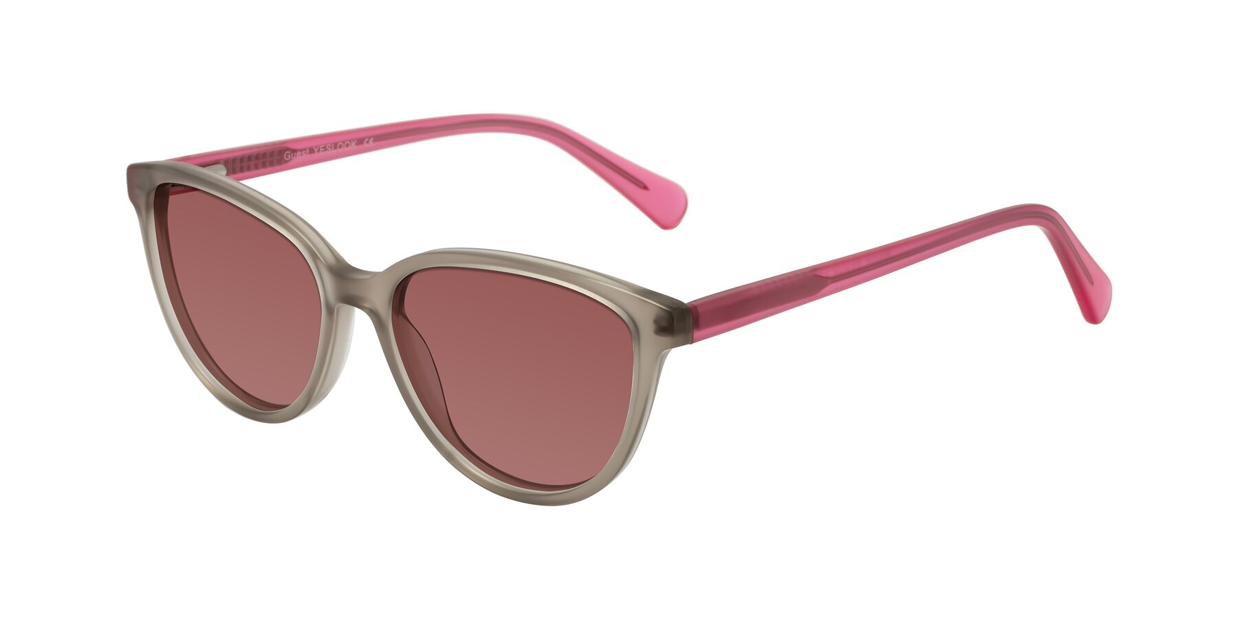 Angle of Guest in Pale Olive-Pink with Garnet Tinted Lenses