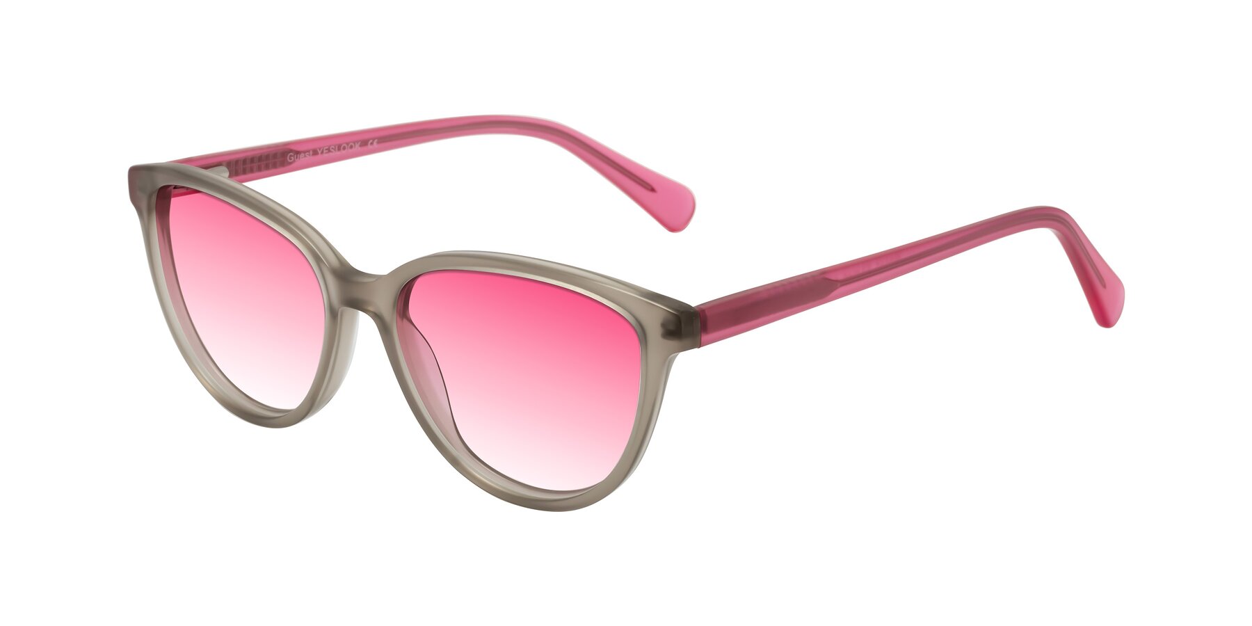 Angle of Guest in Pale Olive-Pink with Pink Gradient Lenses