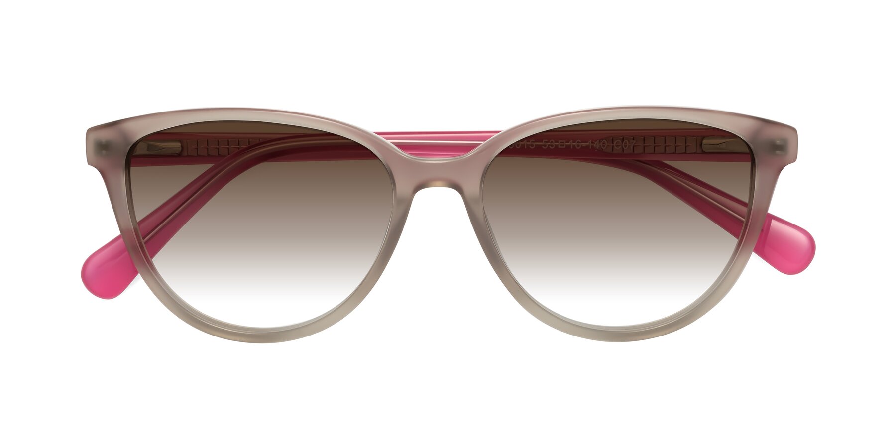 Folded Front of Guest in Pale Olive-Pink with Brown Gradient Lenses