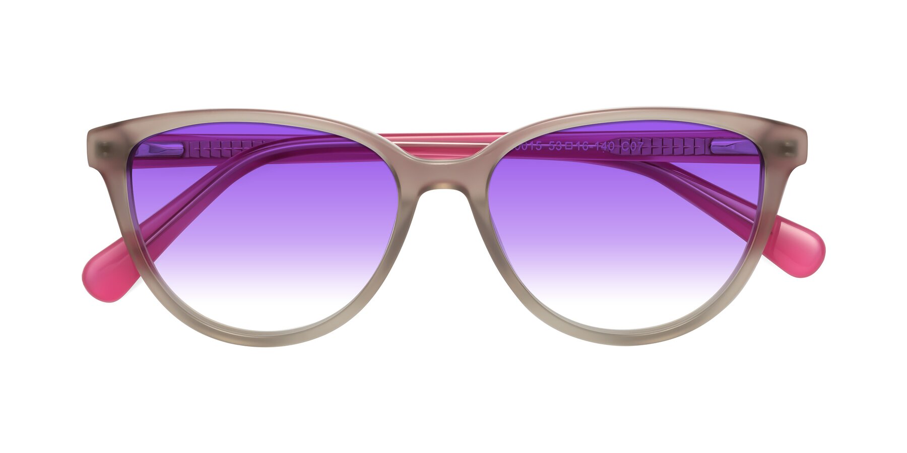 Folded Front of Guest in Pale Olive-Pink with Purple Gradient Lenses