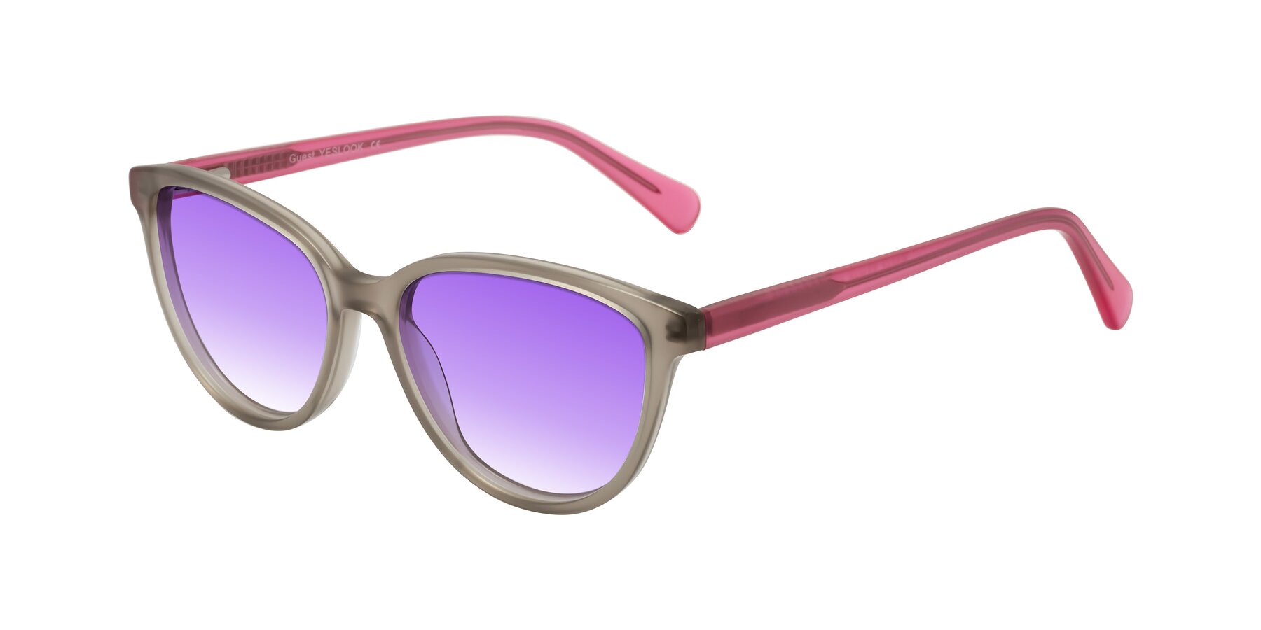 Angle of Guest in Pale Olive-Pink with Purple Gradient Lenses