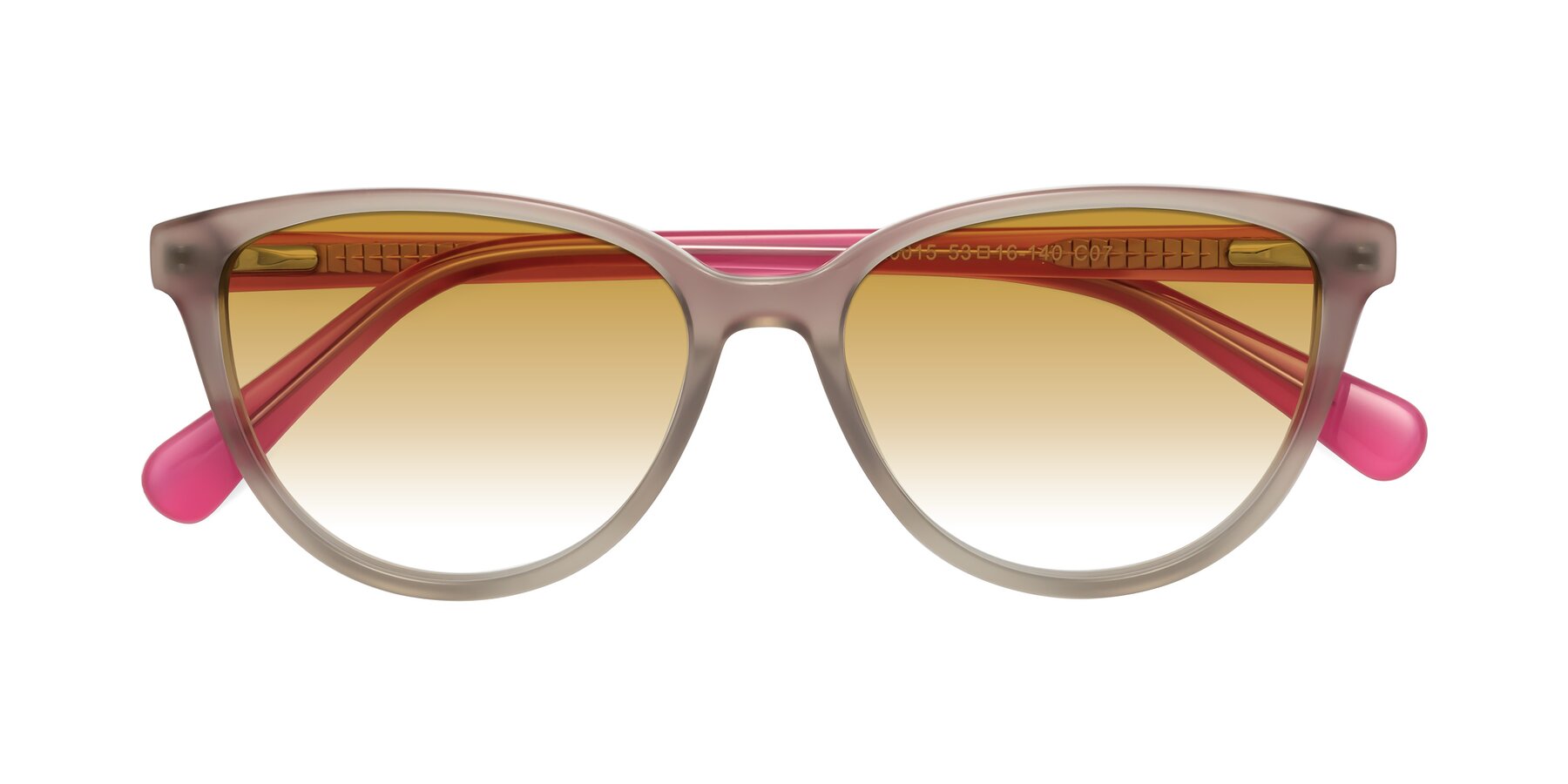 Folded Front of Guest in Pale Olive-Pink with Champagne Gradient Lenses