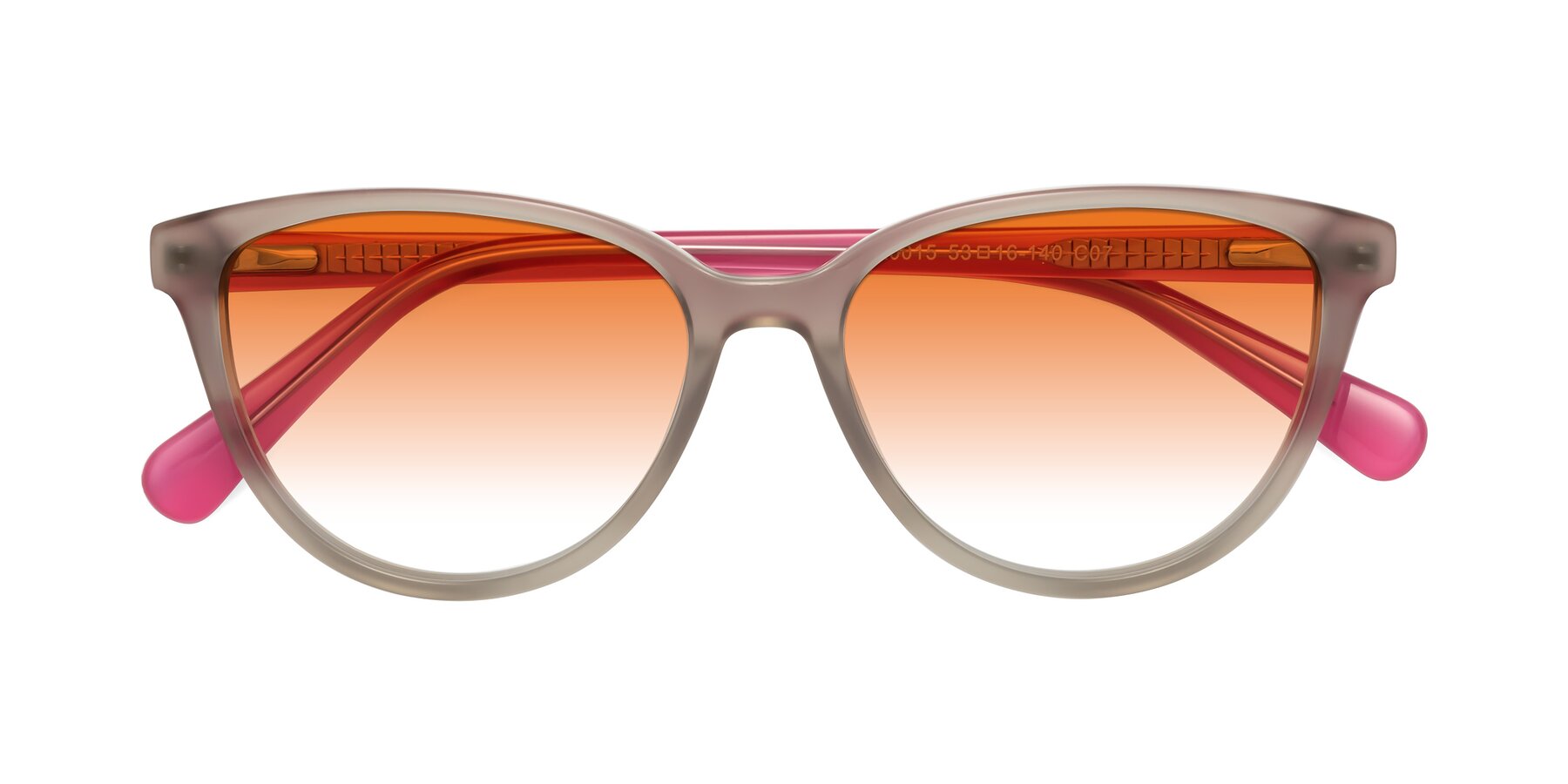 Folded Front of Guest in Pale Olive-Pink with Orange Gradient Lenses